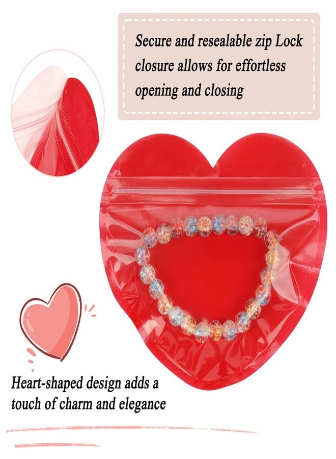 HRX Package 100pcs Small Bags for Small Business, 3.5x5 inch Heart-Shaped Jewelry Bags Clear Mylar Ziplock Baggies Cute Packaging Supplies for Bracelet Sample (Red） - Image 3